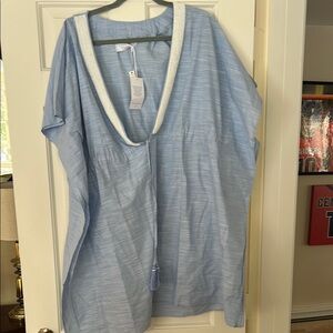 Talbots Light Blue V-Neck swim coverup Tunic with White Trim